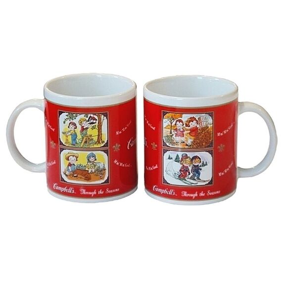 Campbell's Soup Through The Seasons Red Mug 2001 Set Of 2 - Picture 1 of 6